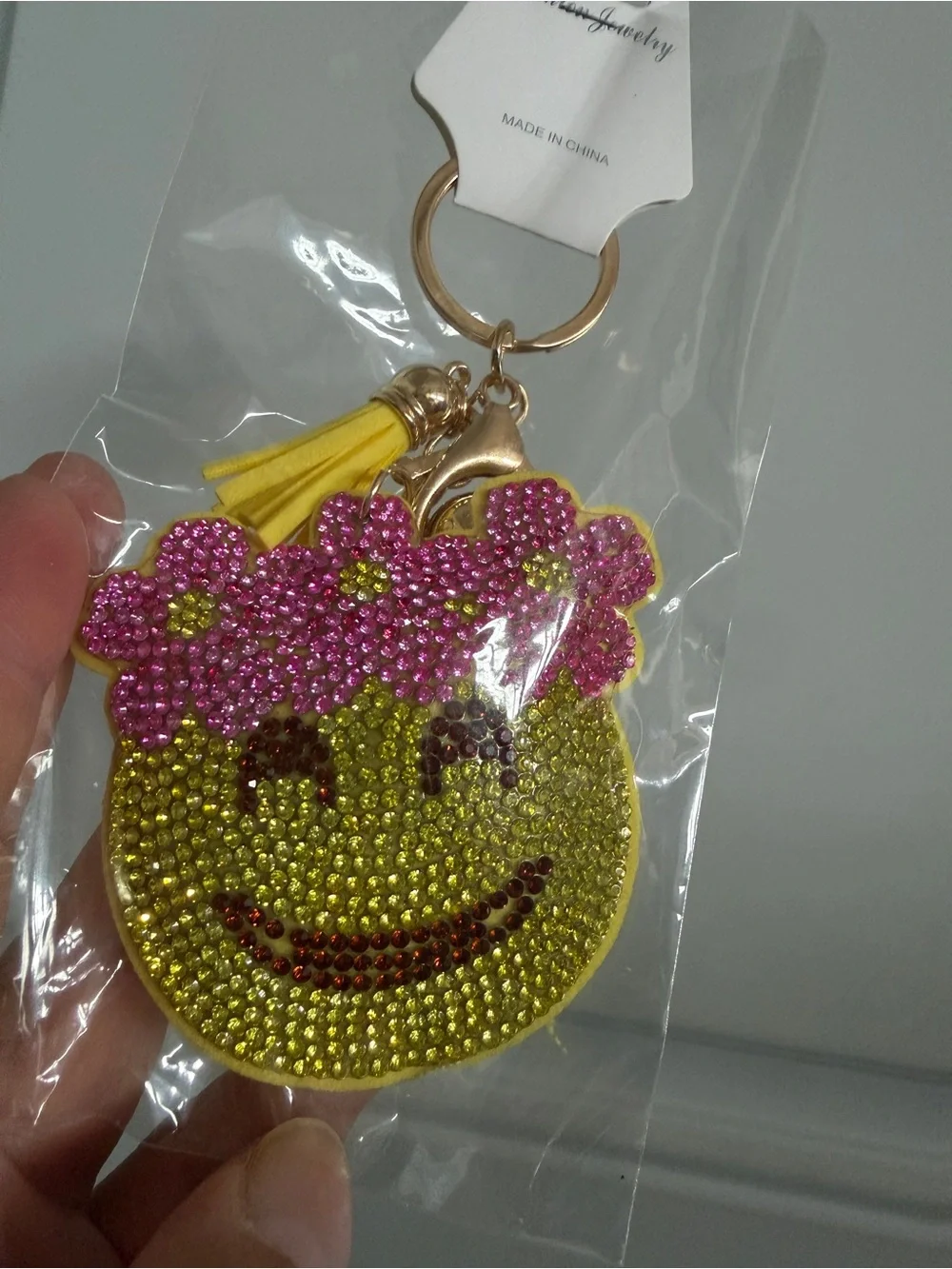 Yellow Smiley Flower Crystal Keychain/ Bag charm NWT